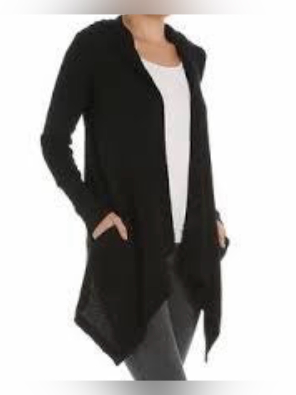 Splendid Black Hooded Open-Front Cardigan